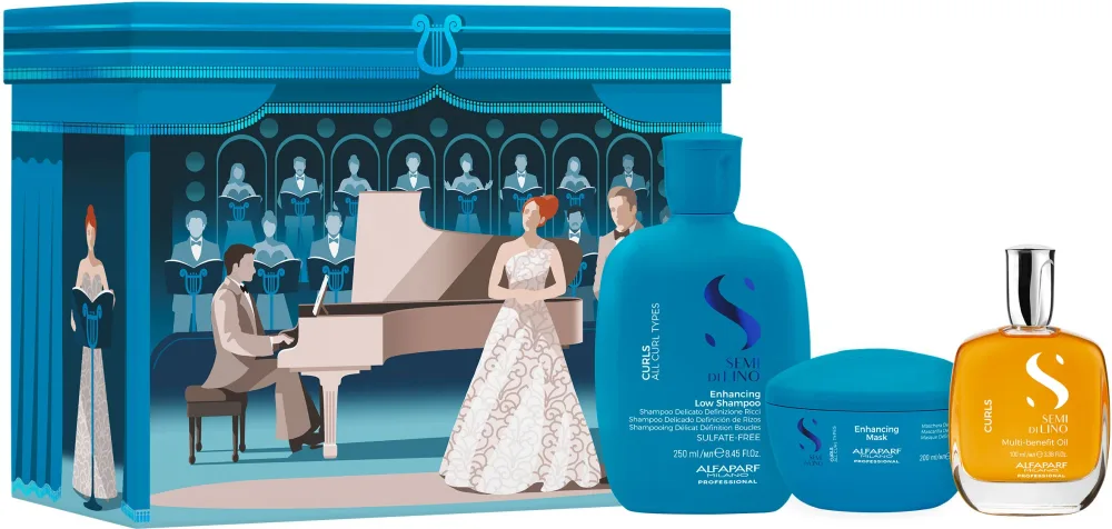 Подарочный набор для волос Alfaparf Semi Di Lino Curls Holiday Gift Set: шампунь, маска, масло для волос