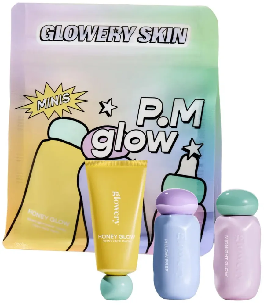 Набор миниатюр для лица Glowery Minis P.M. Glow Mini Kit, масло, тоник и бальзам для лица, 15 мл + 15 мл + 15 мл
