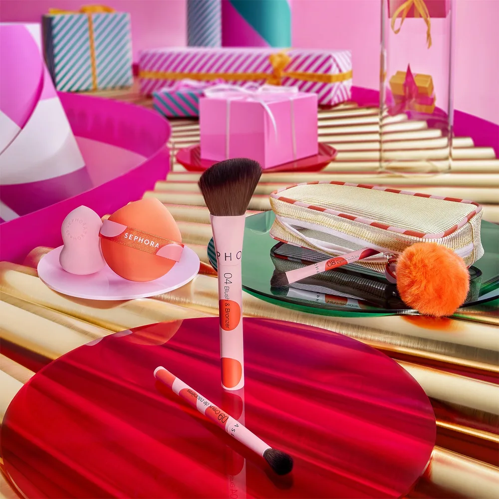 3 кисти для лица и глаз + 2 губки Sephora Collection Makeup brushes and accessories set, 3 шт
