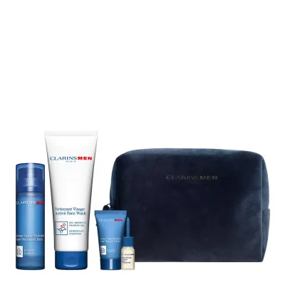 Clarins ClarinsMen Hydration — подарочный набор для мужчин: увлажняющий бальзам, гель для умывания и масло для бритья, 50 мл + 125 мл + 12 мл + 3 мл