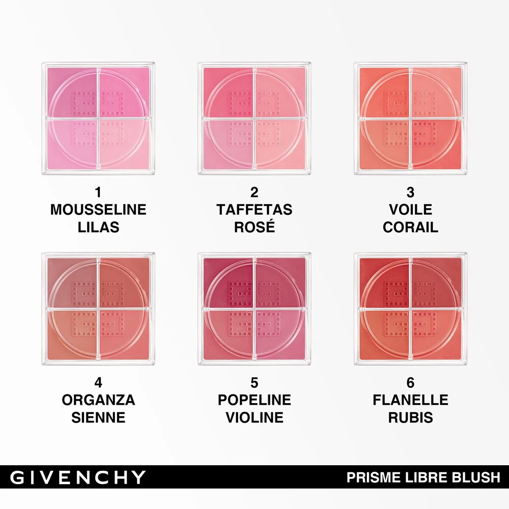 4-цветная рассыпчатая румяна Givenchy Prisme Libre Blush, 6 г, оттенок N°01 Mousseline Lilas