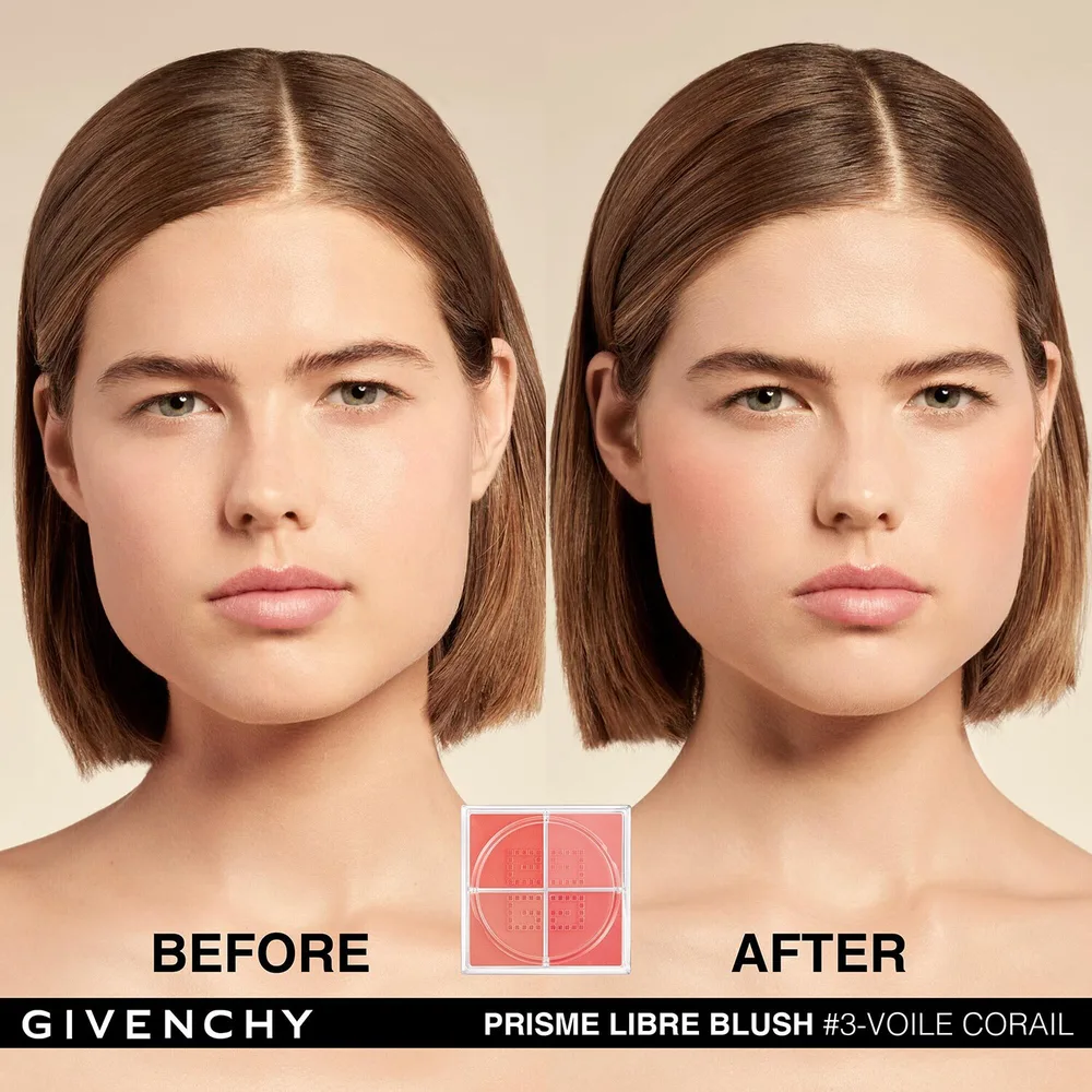 Givenchy Prisme Libre Blush рассыпчатые румяна 4 оттенка в одном N01 Mousseline Lilas 4,5 г, оттенок N03 - Voile Corail