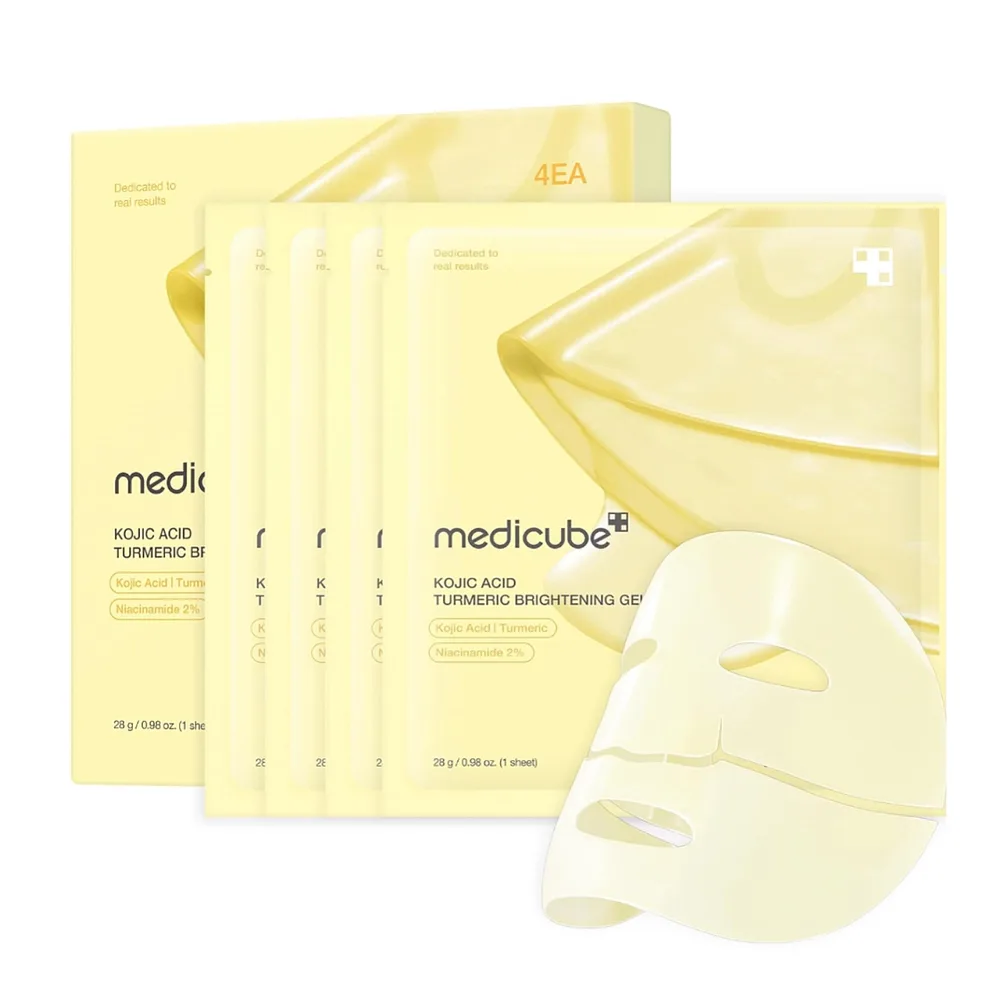 Маска для лица тканевая Medicube Kojic Acid Turmeric Brightening Gel Mask гелевая, для сияния и ровного тона, с ниацинамидом, набор 4 шт
