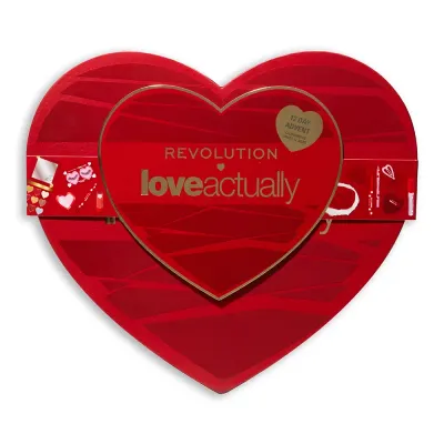 Подарочный набор для макияжа Revolution x Love Actually 12 Day, палетка 9 теней, помада CEO Brick Red, карандаши, спонж, 12 предметов