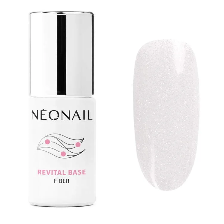База для гель-лака NEONAIL Revital Base Fiber Shiny Queen белая с серебристым глиттером, для тонкой пластины, 7,2 мл