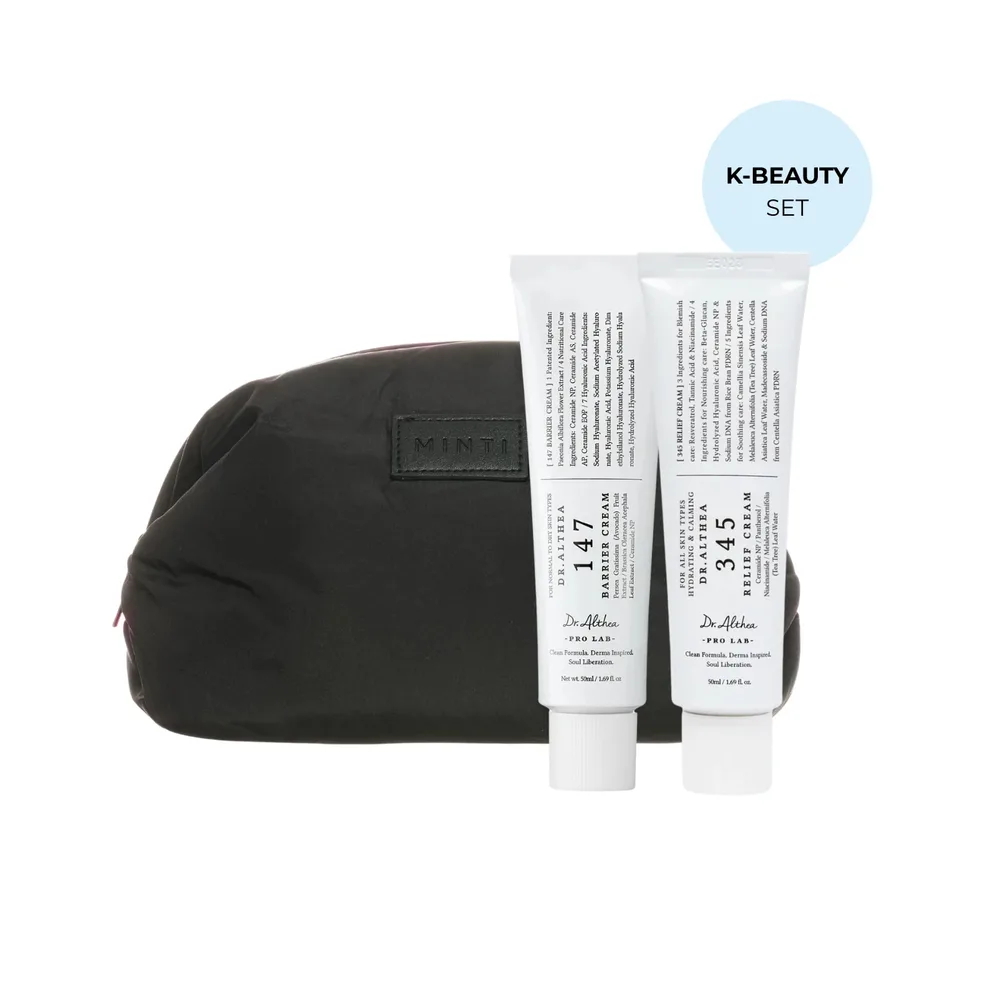 Набор косметики для лица Dr. Althea Bestseller Set кремы 147 Barrier Cream и 345 Relief Cream с косметичкой MINTI Collection Pillow Puff Bag