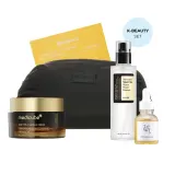 Набор корейского ухода за лицом K-Beauty Glow Skin Set гидрогелевая маска, сыворотка, эссенция, крем и чёрная косметичка MINTI Collection — фото 1