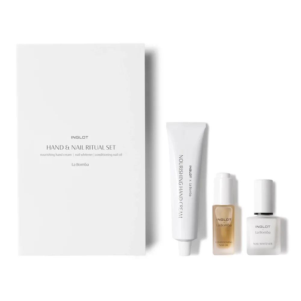 Набор для ухода за руками и ногтями INGLOT x La Bomba Hand & Nail лак Nail Whitener 04, масло и крем, 15 мл + 8 мл + 40 г