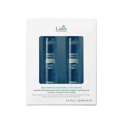 Ампулы для волос La'dor Perfect Hair Fill-Up набор, восстанавливающий филлер для сухих и повреждённых волос, 4 шт. по 13 мл