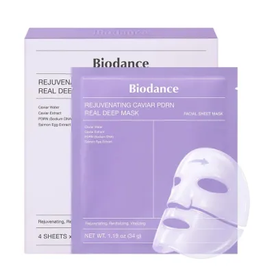 Маска для лица Biodance Rejuvenating Caviar PDRN гидрогелевая ночная с экстрактом икры, восстанавливающая, набор 4 шт