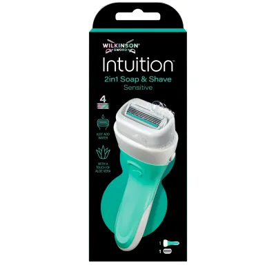 Бритва женская Wilkinson Sword Intuition Sensitive 4 лезвия, встроенная мыльная обойма, бритьё без пены