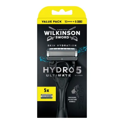 Бритва мужская Wilkinson Sword Hydro 5 Ultimate Skin Hydration 5 лезвий, амортизирующая рукоятка, увлажняющий гель, станок и 5 сменных кассет