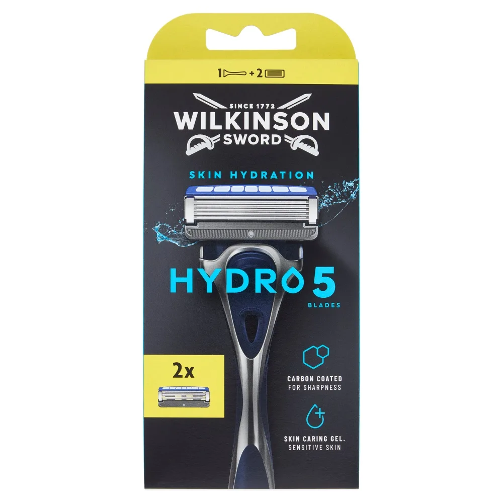 Бритва мужская Wilkinson Sword Hydro 5 Skin Hydration 5 лезвий с угольным покрытием и увлажняющим гелем, станок и 2 сменные кассеты