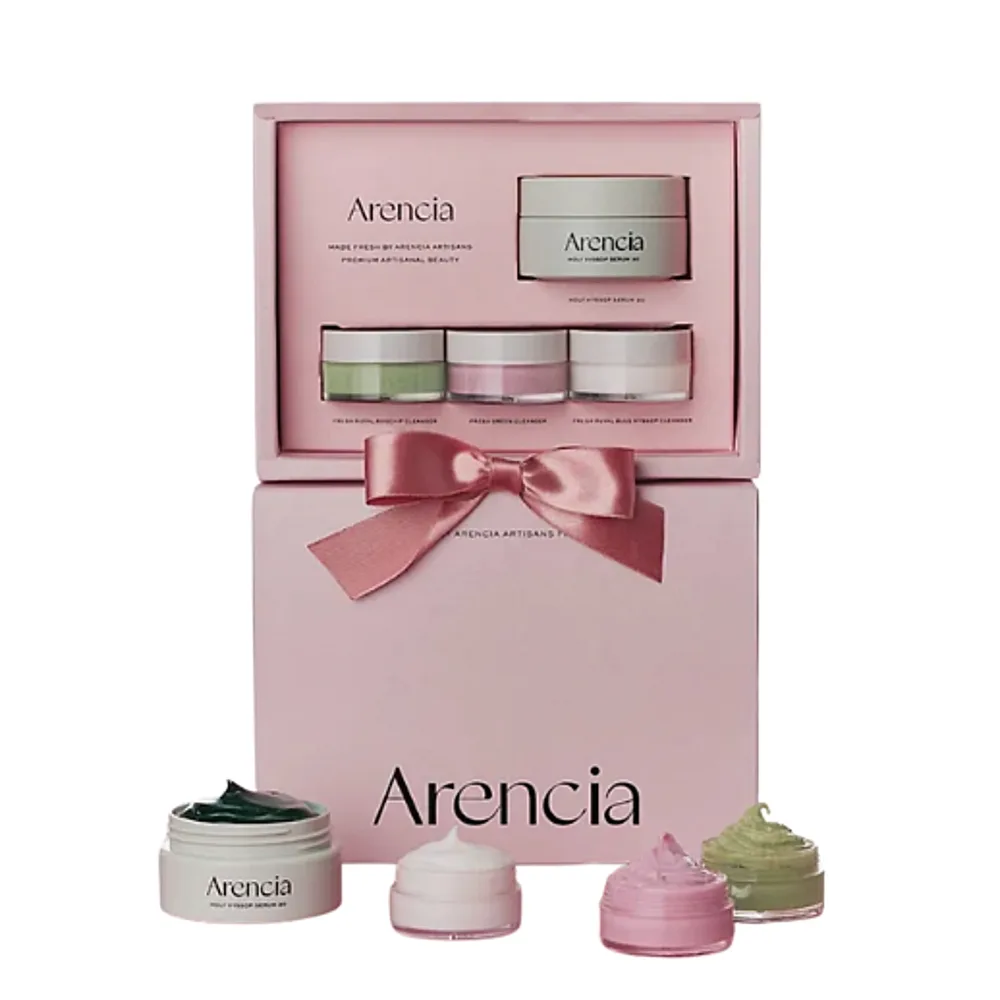 Набор для ухода за лицом Arencia Discovery Kit сыворотка Holy Hyssop и три очищающих средства, тревел-формат, 12 г + 3 x 15 г
