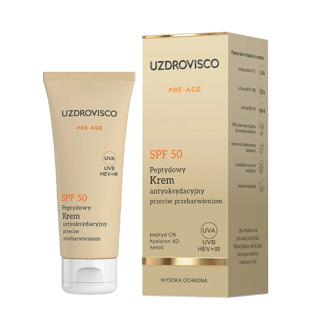 Крем для лица Uzdrovisco Pre-Age пептидный антиоксидантный SPF 50, от пигментации, oil-free, 50 мл