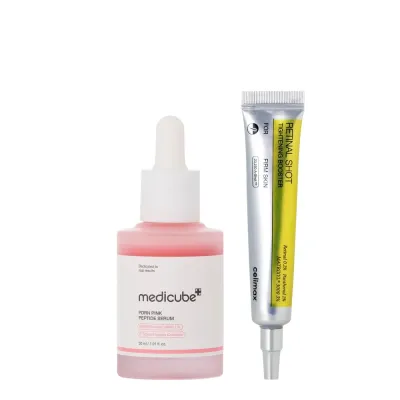 Набор косметики K-Beauty Anti-Wrinkle Set: сыворотка Medicube PDRN Pink Peptide и бустер Celimax The Vita-A Retinal Shot Tightening, для зрелой кожи, 2 средства
