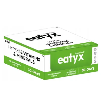 БАД Витамины и минералы eatyx Hyper 18 Vitamins and Minerals Booster, питьевой шот, витамины группы B, A, C, E, магний, цинк, железо, йод, 30 шт по 95 мл