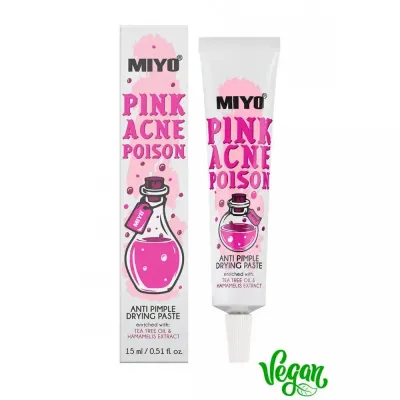 Паста точечная Miyo Pink Acne Poison подсушивающая с каламином, цинком и маслом чайного дерева, 15 мл