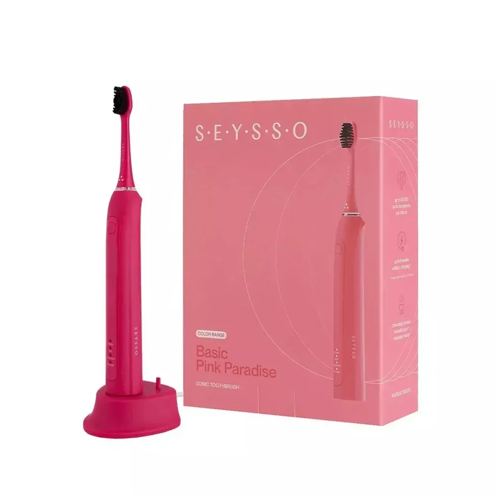Щетка зубная электрическая звуковая Seysso Color Basic Pink Paradise розовая, 3 программы, таймер 2 минуты, зарядная станция, сменная насадка