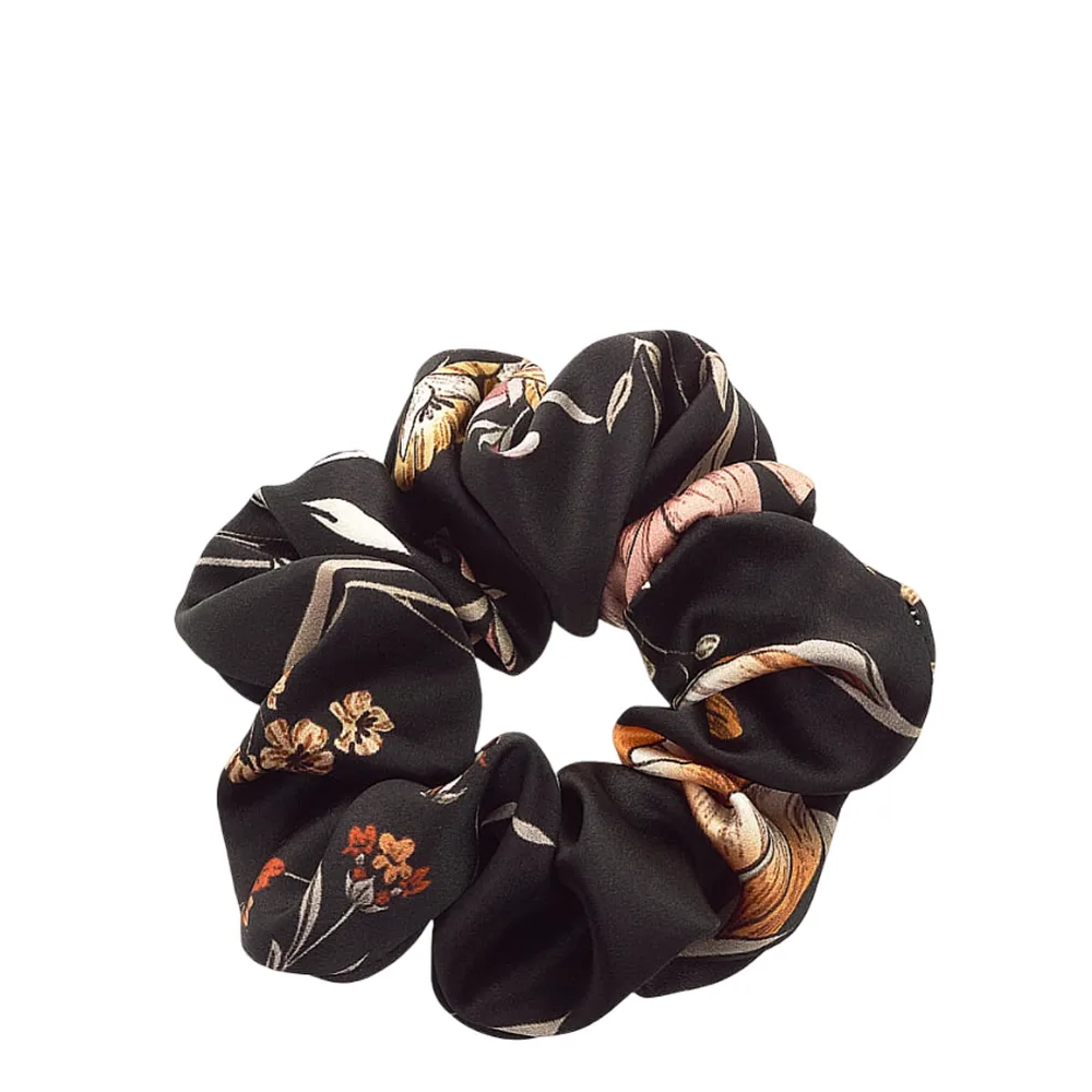 Резинка для волос Almania Scrunchie шёлковая с цветочным принтом ночной букет, для тонких волос, 1 шт