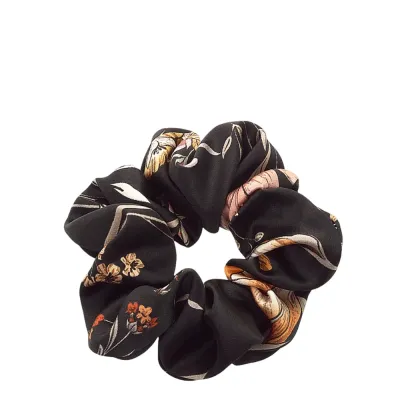 Резинка для волос Almania Scrunchie шёлковая с цветочным принтом ночной букет, для тонких волос, 1 шт