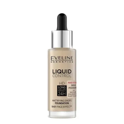 Тональный крем Eveline Cosmetics Liquid Control HD 15 Light Vanilla с ниацинамидом, стойкий, пипетка, 32 мл