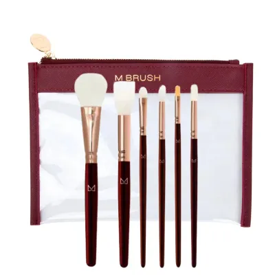 Набор кистей для макияжа M BRUSH by Maxineczka Burgundy Set vol.2 6 штук для лица и глаз, саше 24,5 х 18 см