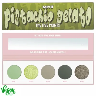 Палетка теней для век Miyo Five Points Palette No. 36 Pistachio Gelato фисташковая гамма, 5 оттенков