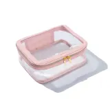 Косметичка дорожная MINTI Collection Large Travel Bag прозрачная, на молнии, светло-розовая, 24 x 7 x 18 см — фото 2