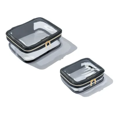 Набор косметичек дорожных MINTI Collection Travel Bag SET прозрачные на молнии, 2 шт: Medium 19 x 15 см + Large 24 x 18 см, чёрные
