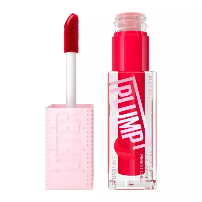 Блеск для губ Maybelline Lifter Plump 004 Red Flag красный оттенок, эффект объёма, аппликатор XL