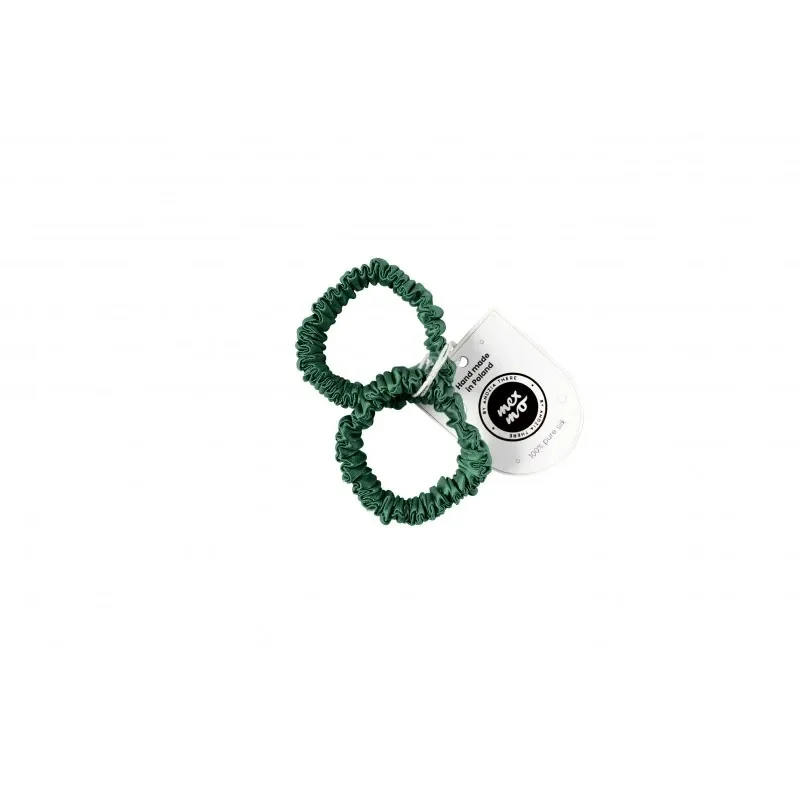 Резинки для волос Mexmo Scrunchie Mini шёлковые тонкие, тёмно-зелёные Dark Green, 2 шт