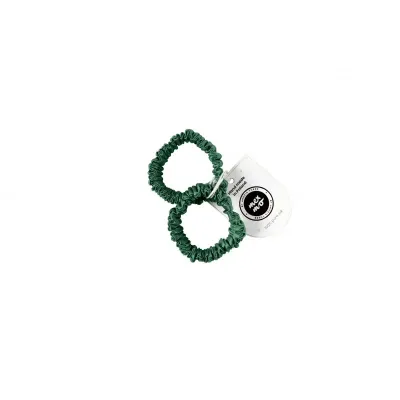 Резинки для волос Mexmo Scrunchie Mini шёлковые тонкие, тёмно-зелёные Dark Green, 2 шт