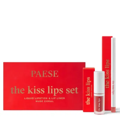 Набор для губ Paese The Kiss Lips 02 Nude Coral жидкая помада и контурный карандаш, нюдово-коралловый оттенок, 3,4 мл