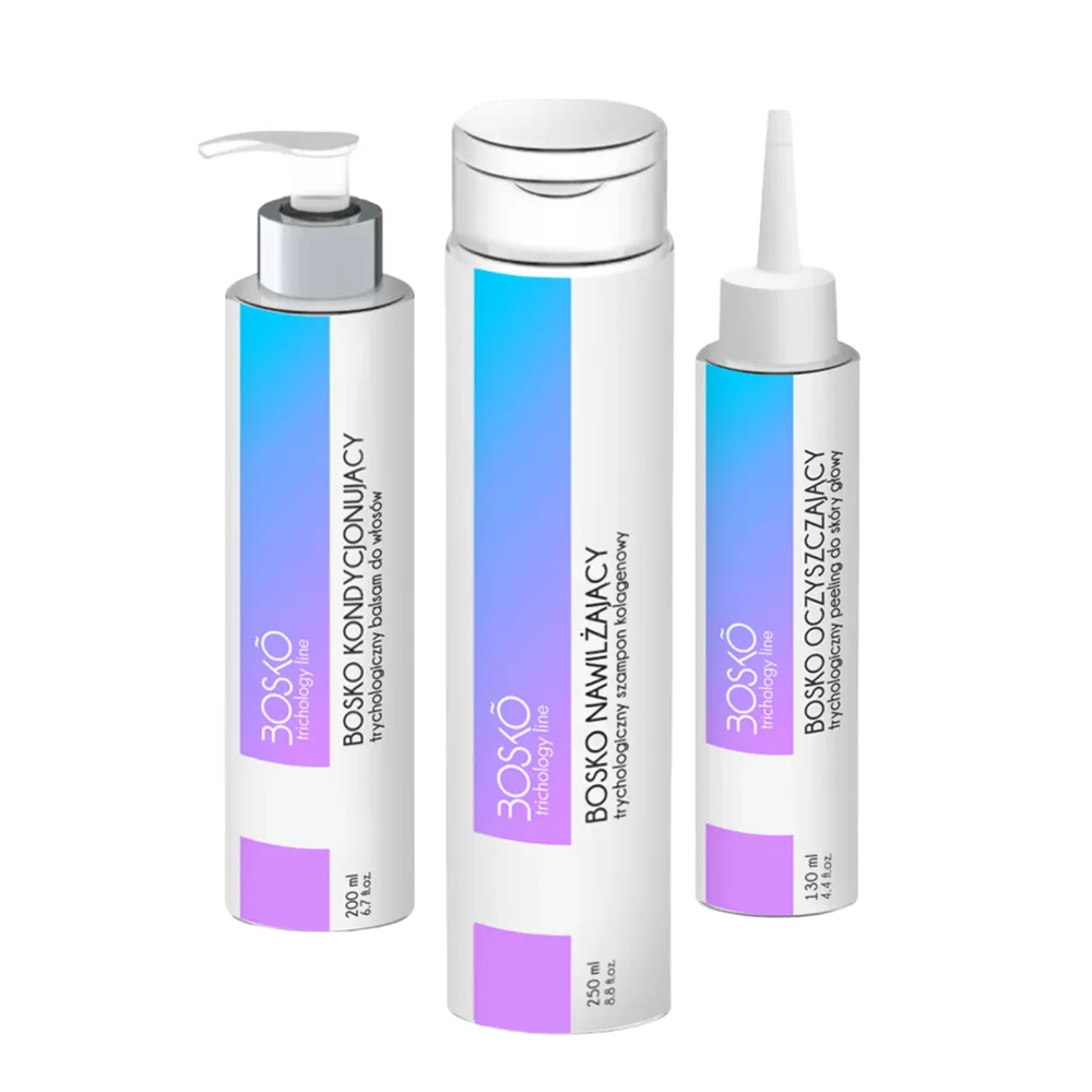 Набор для волос BOSKO Cosmetics Trychologiczny пилинг + шампунь + бальзам, увлажняющий трихологический, 3 средства