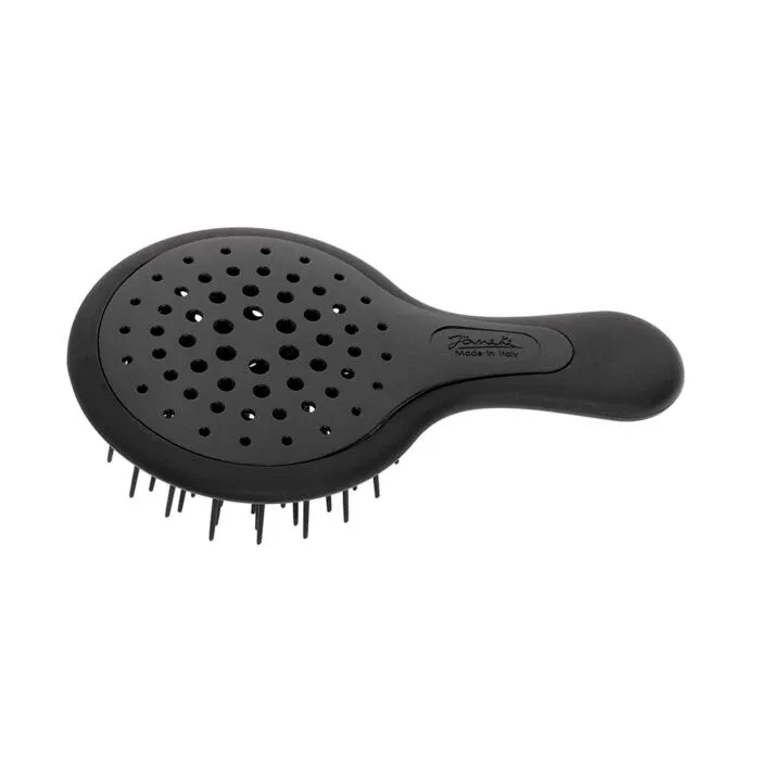 Щётка для волос Janeke MINI SUPERBRUSH круглая силиконовая компактная, для сумки и поездок, черная, 9 см