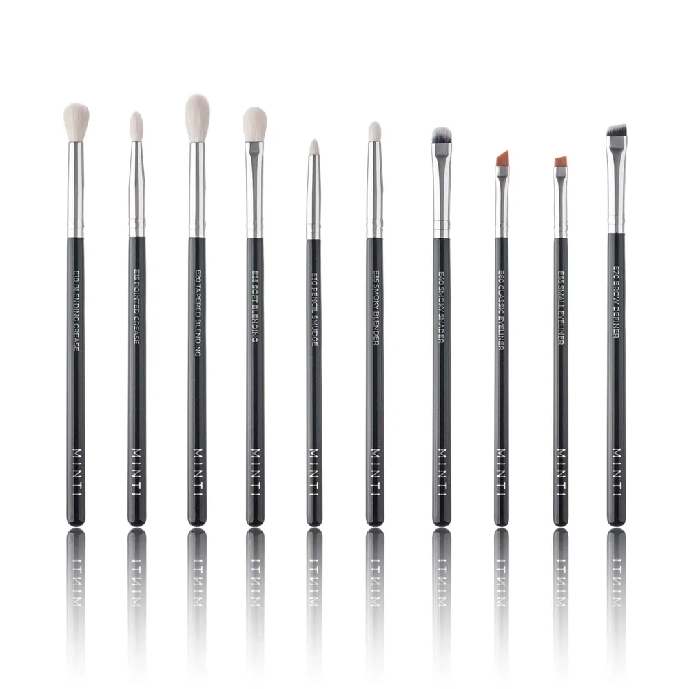 Набор кистей для макияжа глаз MINTI Collection Complete Eye Set 10 шт белый козий и синтетический ворс, деревянные ручки