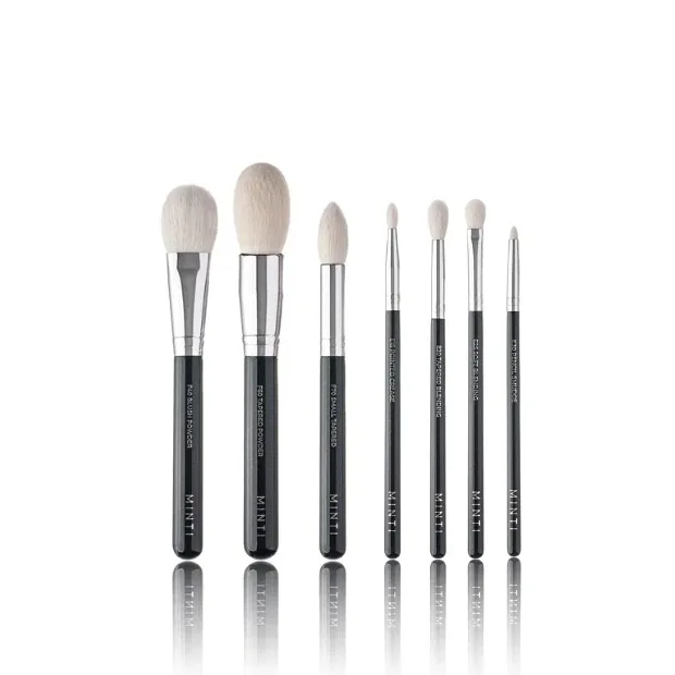 Набор кистей для макияжа лица и глаз MINTI Collection Lux Set 7 шт белый козий и синтетический ворс, деревянные ручки
