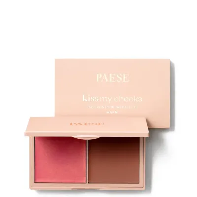 Палетка для контуринга лица Paese Kiss My Cheeks кремовая, персиковые румяна и бронзер, тёплая гамма, Warm