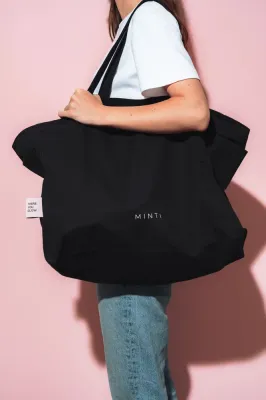 Сумка-шопер MINTI Collection Shopper Bag Black хлопковая черная, длинные и короткие ручки, внутренний карман, 47x22x38 см