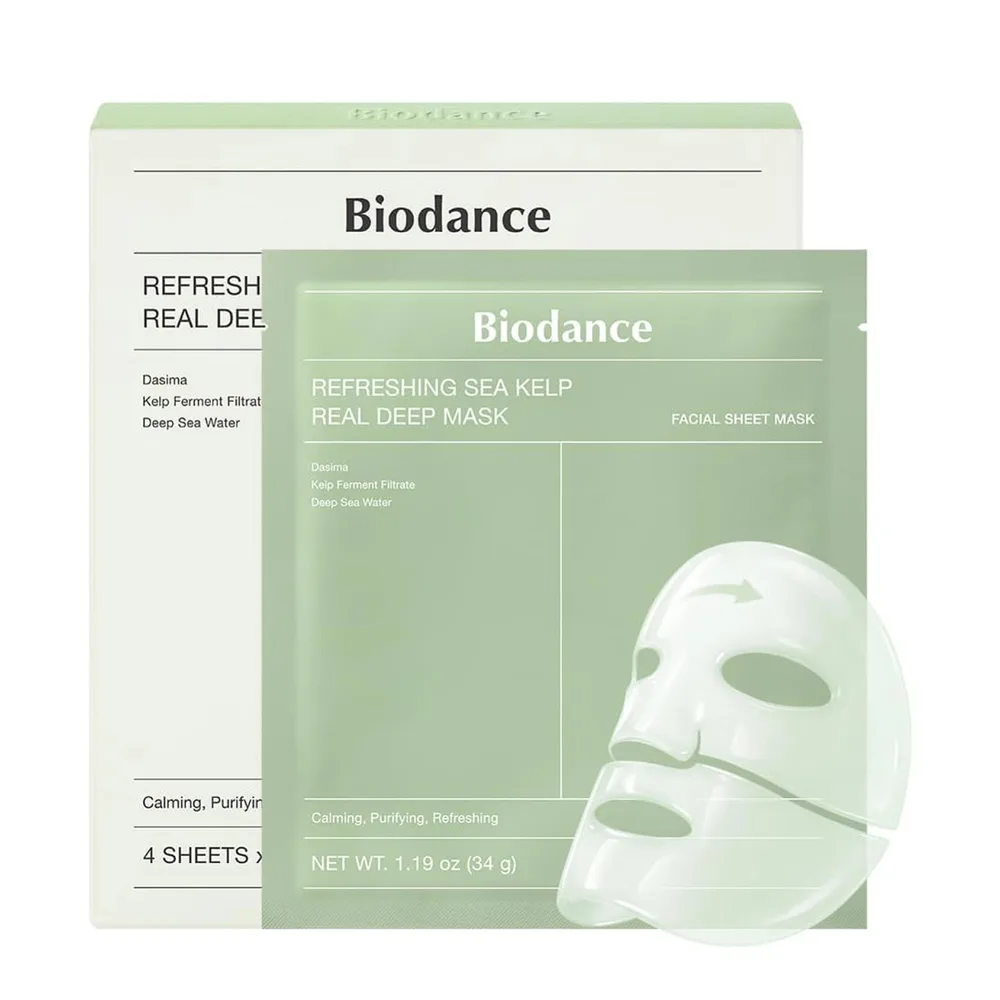 Маска для лица гидрогелевая Biodance Refreshing Sea Kelp Real Deep Mask с морскими водорослями, успокаивающая увлажняющая, набор 4 шт