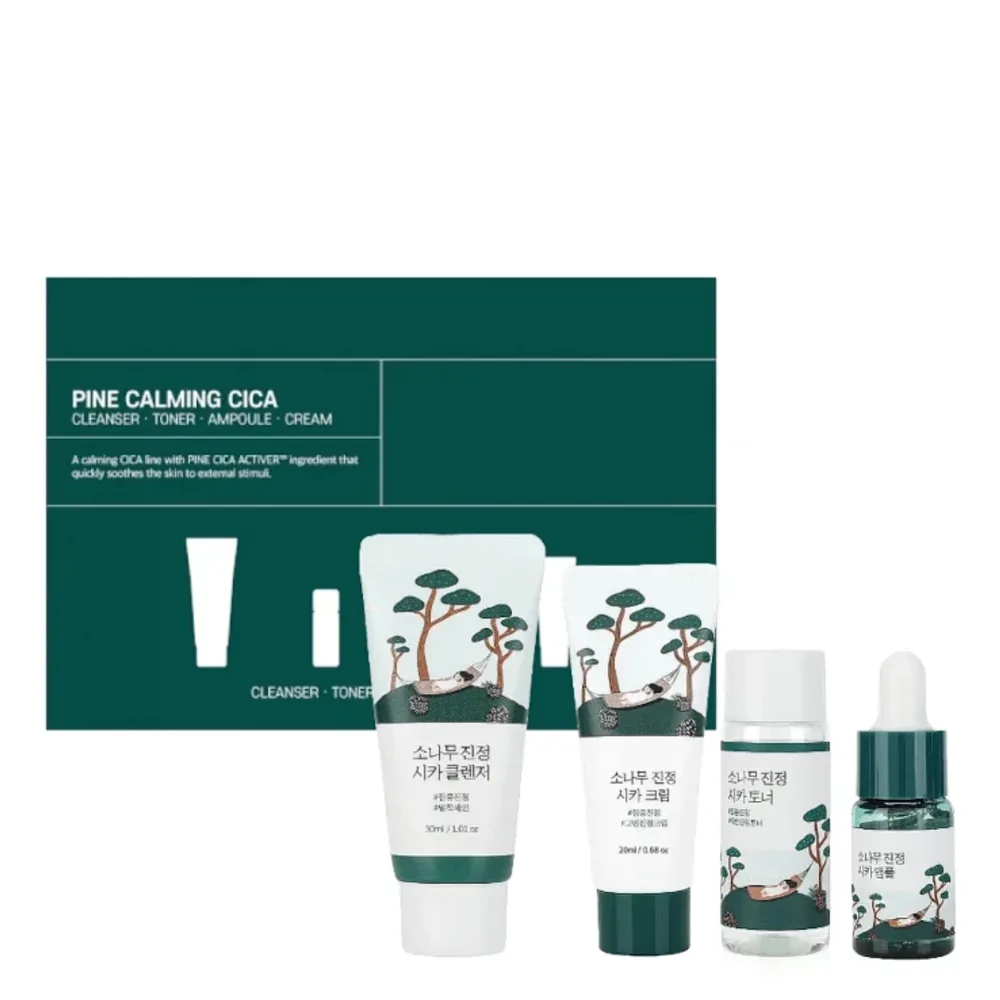Набор для лица ROUND LAB Pine Calming Cica Trial Kit мини-формат, успокаивающий уход, 4 средства
