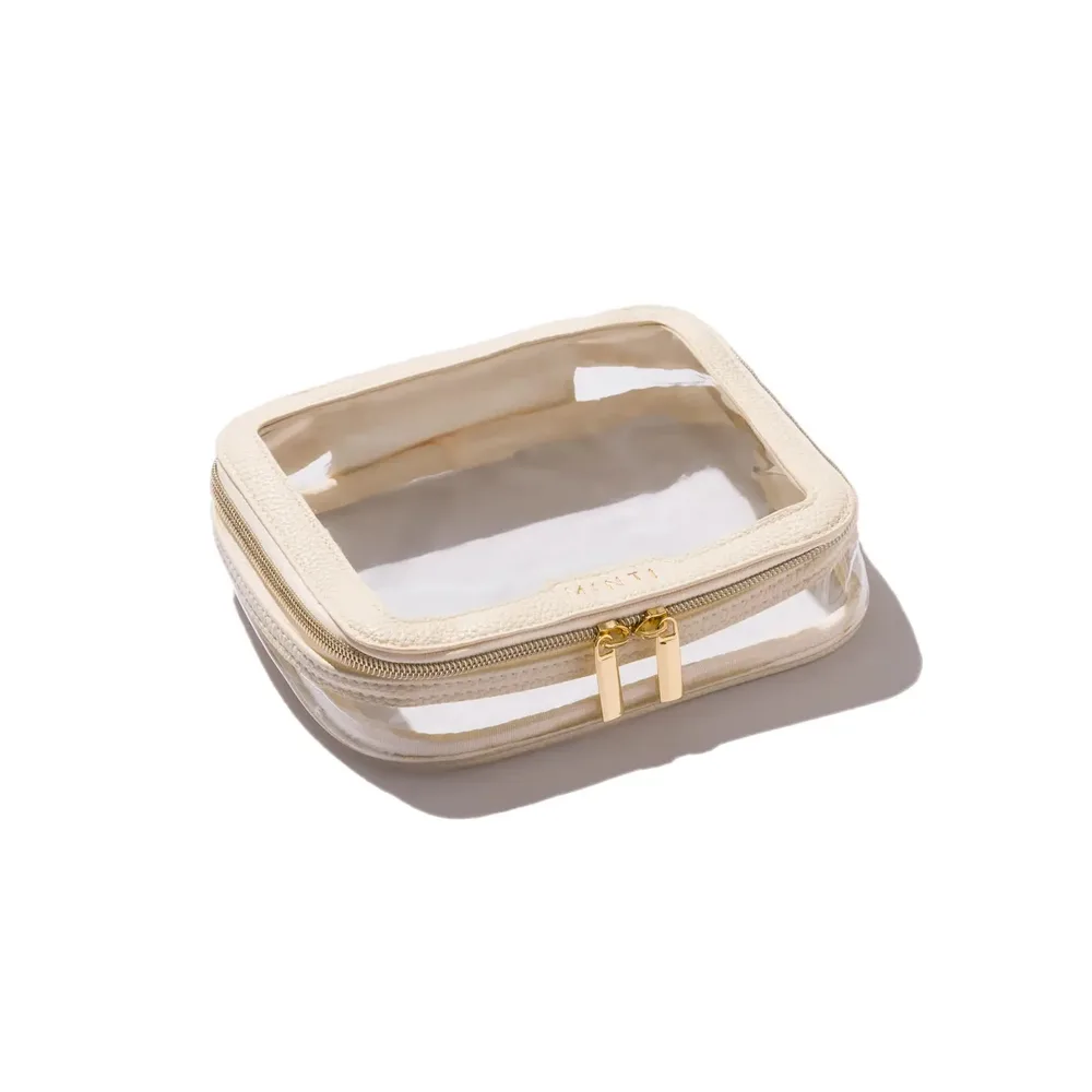 Косметичка дорожная MINTI Collection Travel Bag Medium Vanilla прозрачная, ванильный кант, молния, 19x15 см
