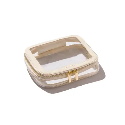 Косметичка дорожная MINTI Collection Travel Bag Medium Vanilla прозрачная, ванильный кант, молния, 19x15 см