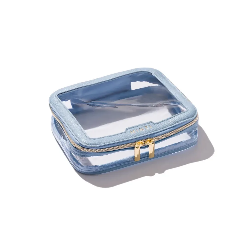 Косметичка дорожная MINTI Collection Travel Bag Medium Light Blue прозрачная, голубой кант, молния, 19x15 см