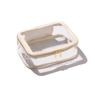 Косметичка дорожная MINTI Collection Travel Bag Large Vanilla прозрачная объемная, ванильный кант, 24x7x18 см