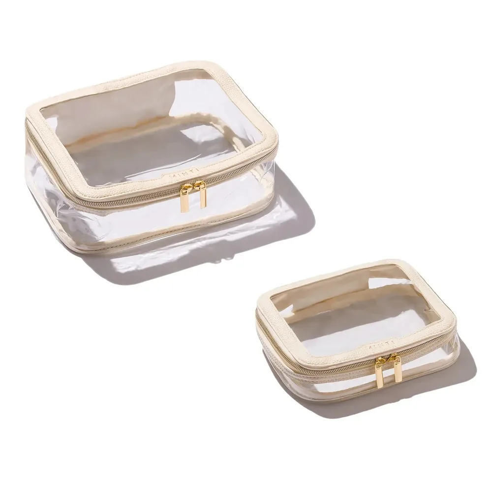 Набор косметичек дорожных MINTI Collection Travel Bag Vanilla SET прозрачные, 2 шт, ванильный кант, 19x15 см + 24x18 см