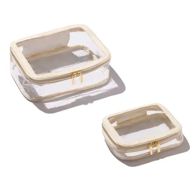 Набор косметичек дорожных MINTI Collection Travel Bag Vanilla SET прозрачные, 2 шт, ванильный кант, 19x15 см + 24x18 см