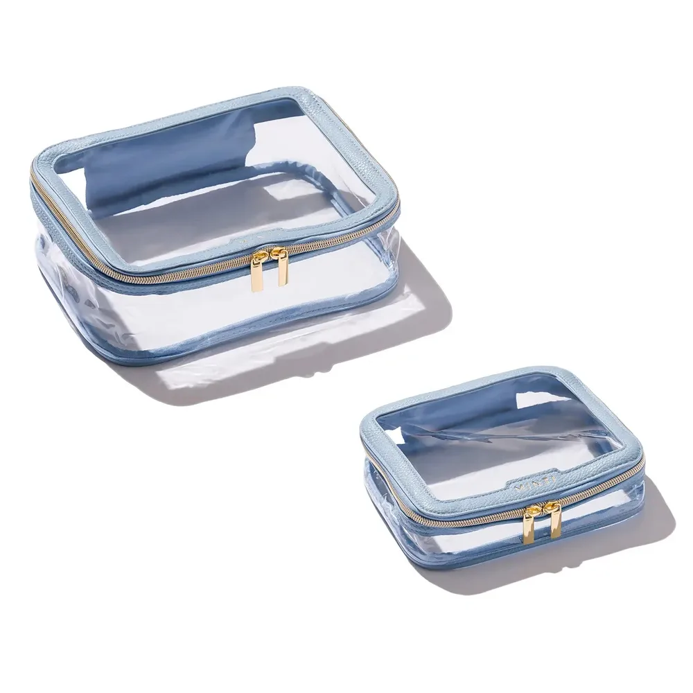 Набор косметичек дорожных MINTI Collection Travel Bag Light Blue SET прозрачные, 2 шт, голубой кант, 19x15 см + 24x18 см