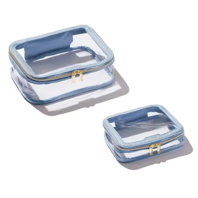 Набор косметичек дорожных MINTI Collection Travel Bag Light Blue SET прозрачные, 2 шт, голубой кант, 19x15 см + 24x18 см